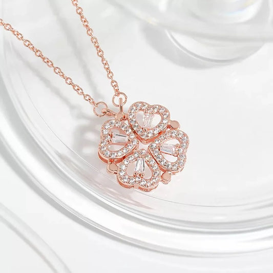 Seoul Style 4 Magnetic Heart and leaf Clover, 2 in 1 Necklace Chain Pendant